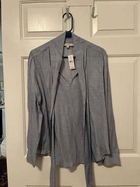 NWT LOFT Pale Blue Tie Neck top